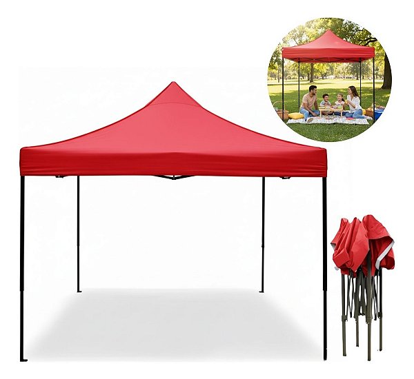 Gazebo Articulado 3x3m Vermelho Estrutura Reforçada Importway Praia Jardim Feiras E Camping