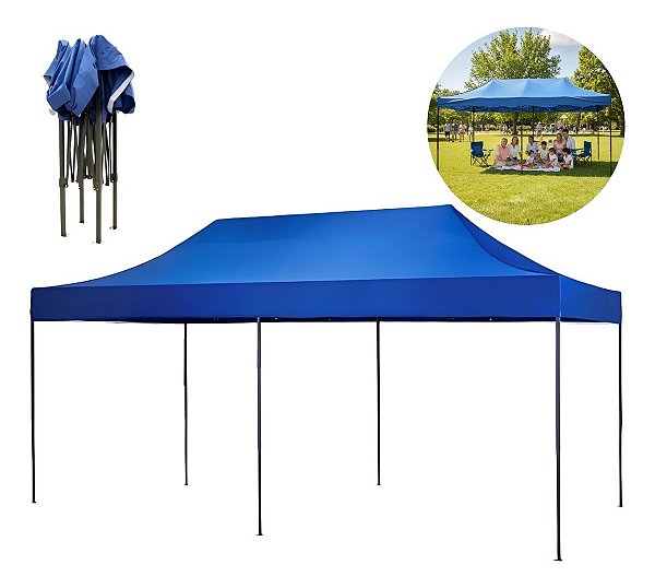Gazebo Tenda Articulado Reforçado 3x6m Azul Importway Para Praia Camping Eventos E Feiras