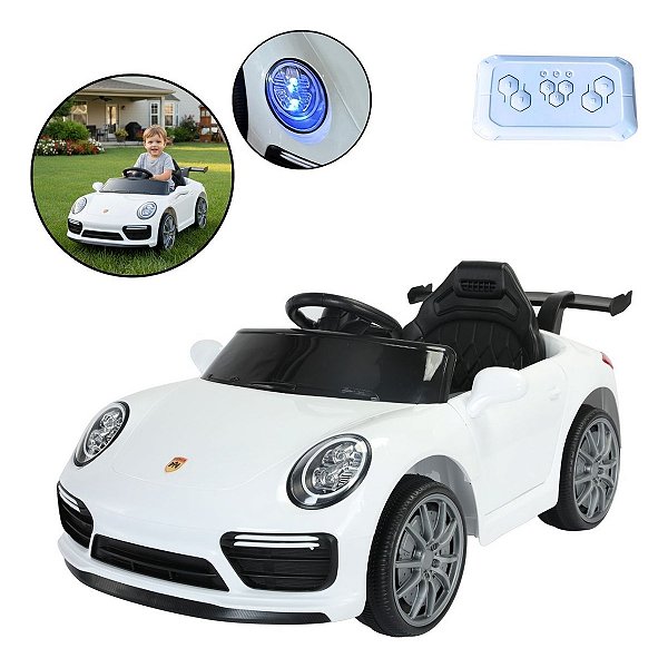 Mini Carro Elétrico Infantil 6v Branco Importway Com Luz Música Controle Remoto