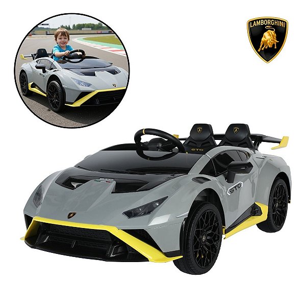 Carro Elétrico Infantil 12v Lamborghini Cinza Com Luz Música Usb Controle E 3 Velocidades Bivolt