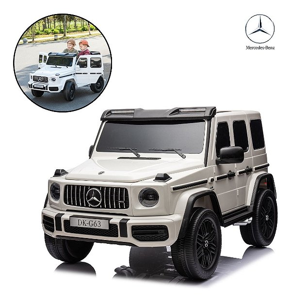 Mini Carro Elétrico Infantil 24v Mercedes Benz G63 Branco Com Luz Música Usb Mp3 Controle E 3 Velocidades Bivolt