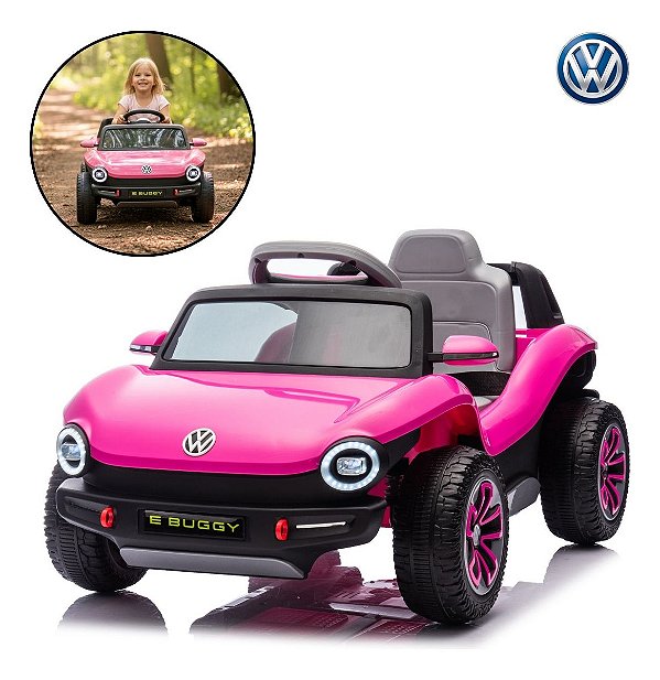 Mini Carro Elétrico Infantil 12v Volkswagen Buggy Rosa Importway Com Luz, Som E Controle Remoto Completo