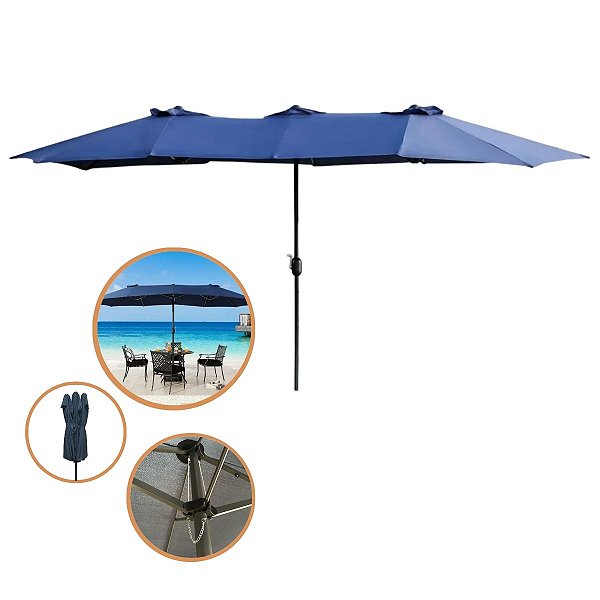Ombrelone Guarda Sol Duplo 4,60m Azul Central Importway Para Piscina, Praia, Camping E Área Externa