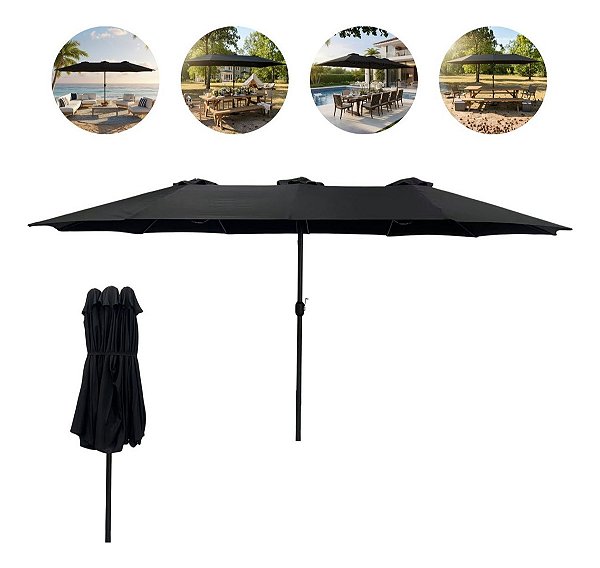 Ombrelone Guarda Sol Duplo 4,60m Preto Central Importway Para Piscina, Praia, Camping E Área Externa