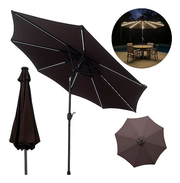Ombrelone Central Articulado 2,70m Terracota Com Led Nas Varetas Para Piscina, Jardim E Área Externa