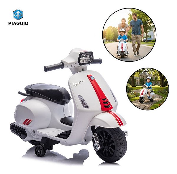Mini Moto Elétrica Infantil 6v Branco Estilo Vespa Com Som, Luz, Movimentos Frente E Ré E Design Clássico Italiano