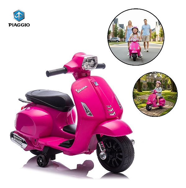Mini Moto Elétrica Infantil 6v Rosa Estilo Vespa Com Som, Luz, Movimentos Frente E Ré E Design Clássico Italiano