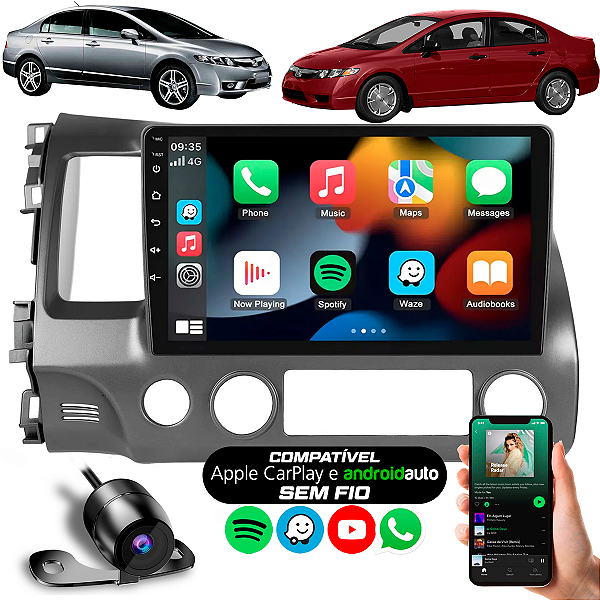 Combo Exclusivo Kit Central Multimídia 9" Combat + Moldura 9" para Civic + Câmera de Ré