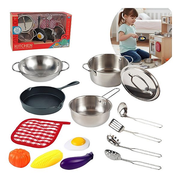 Kit Cozinha Infantil Brinquedo Com 14 Peças, Panelas E Utensílios – Diversão Educativa Para Crianças Que Amam Cozinhar