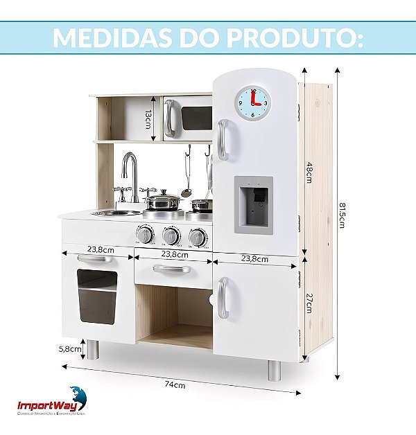 Cozinha Infantil Grande Mdf Bege Com Geladeira Fogão Pia Torneira E Micro-ondas Brinquedo Realista Completo Mini Chef