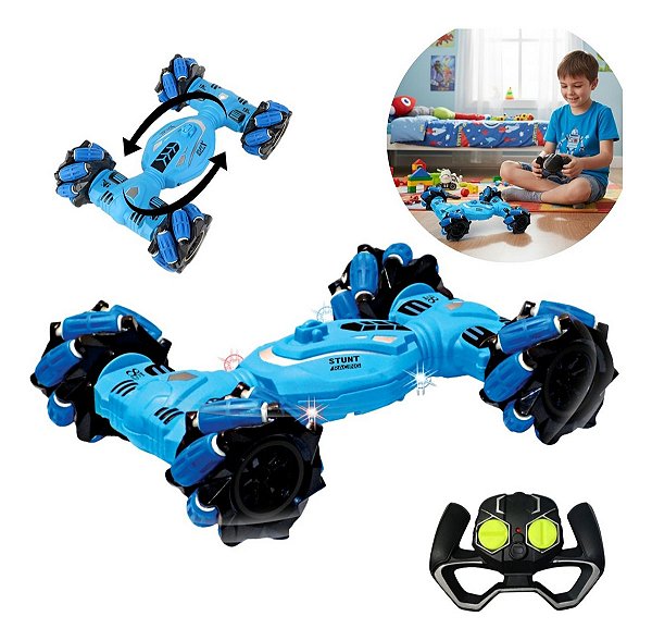 Carrinho De Controle Remoto Para Crianças Acrobático 360 Azul Com Giros Radicais Acrobacias Incríveis