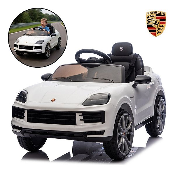 Mini Carro Elétrico Infantil 12v Porsche Cayenne Branco Com Controle, Luz, Som, Mp3 E Design Luxuoso