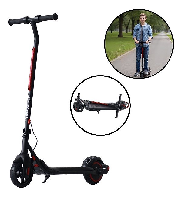 Patinete Elétrico 150w Dobrável Adulto Preto Com Freio Elétrico, Bateria 24v E Velocidade De Até 14km/h