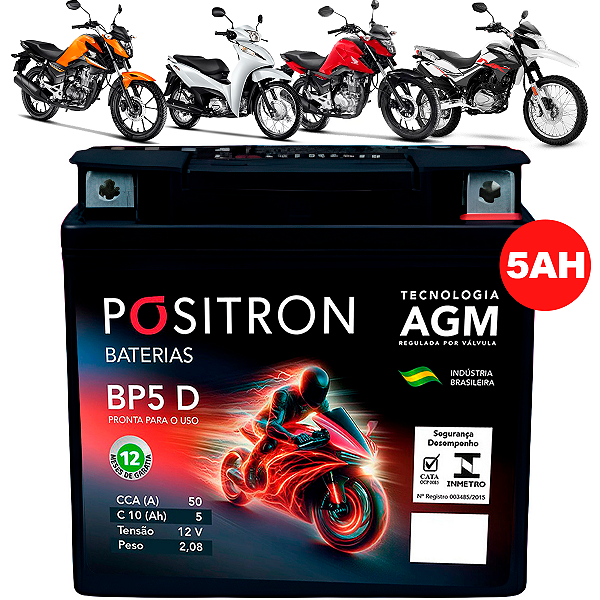 Bateria Para Moto Motocicletas BP5 D 12V 5A Compatível com Biz Titan Fan Bros - Pósitron - clone