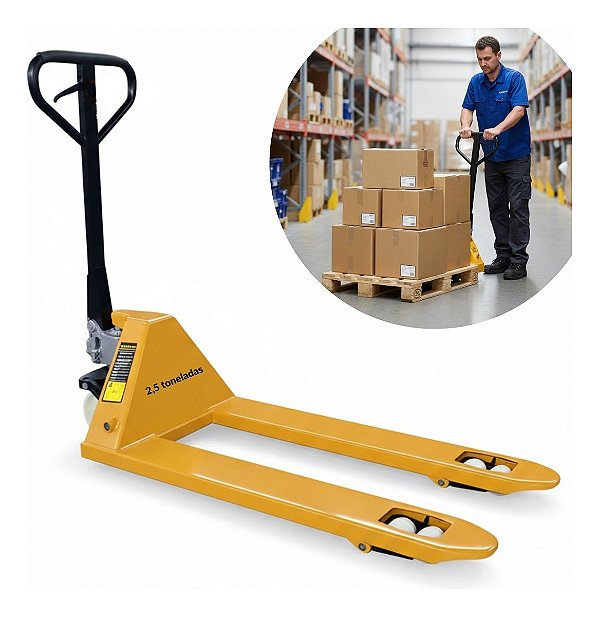 Paleteira Manual Profissional 2.5 Ton Rodas Duplas Perfeita Para Manuseio Rápido E Seguro De Paletes Pesados