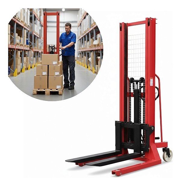 Empilhadeira Manual Hidráulica 1 Tonelada Elevação 1.6 M Estrutura Reforçada Ideal P/ Depósitos Carga E Descarga