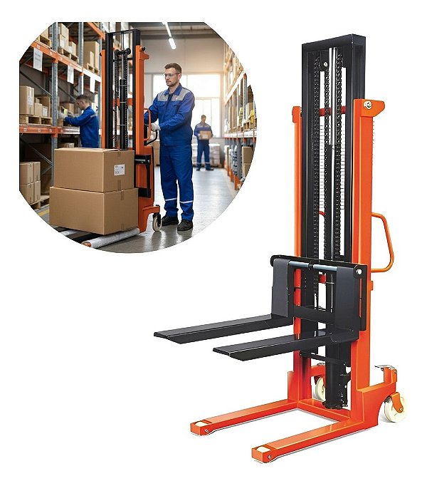 Empilhadeira Semi Elétrica 2 Toneladas C/ Elevação De 3 Metros Sistema Hidráulico Suave Ideal Para Depósitos E Logística