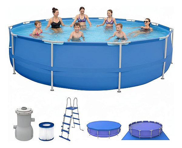 Piscina 16925l Estruturada Com Filtro Capa Forro E Escada Pacote Completo Para Uso Familiar Com Alta Durabilidade