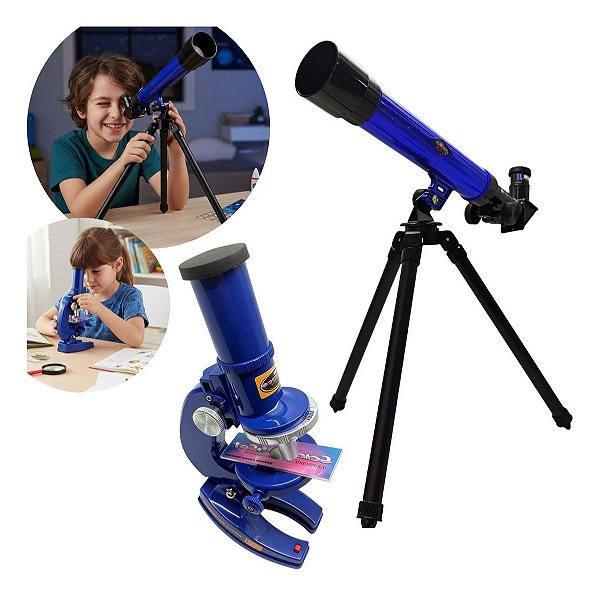Kit Telescópio E Microscópio Infantil 2 Em 1 Educativo Com Tripé Ideal Para Explorar Estrelas Natureza E Ciência