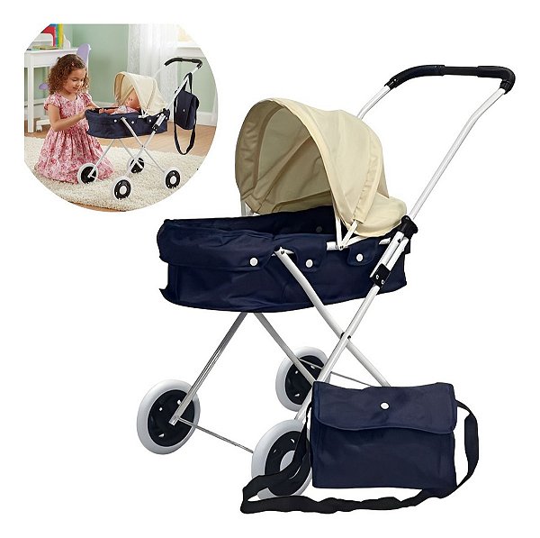 Carrinho De Boneca Infantil Resistente Com Bolsa Azul Ideal Para Passeios E Brincadeiras Seguras Com Bonecas