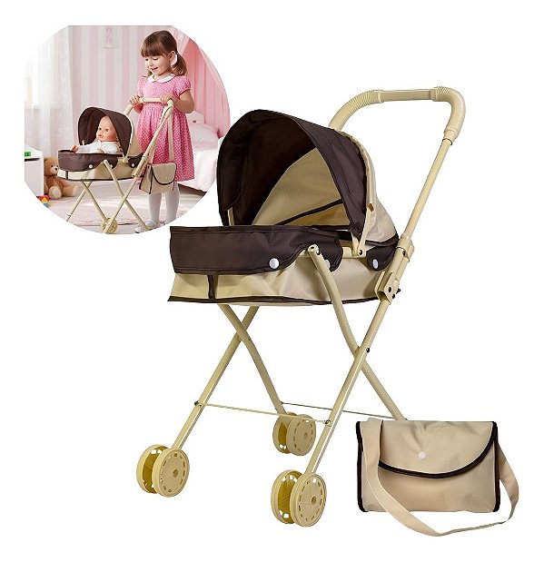 Carrinho De Boneca Infantil Resistente Com Bolsa Bege Ideal Para Passeios E Brincadeiras Seguras Com Bonecas