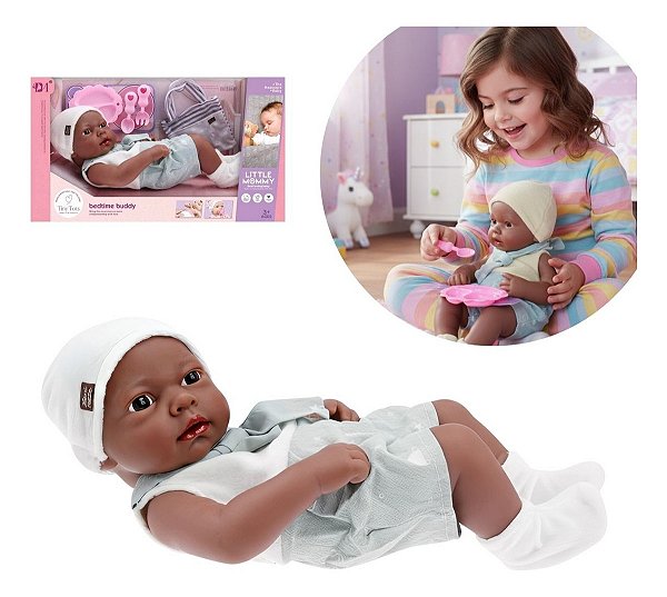 Boneca Vinil Reborn 31cm Infantil Corpo Articulado Com Kit Lanchinho Ideal Para Brincadeiras De Alimentação E Cuidado
