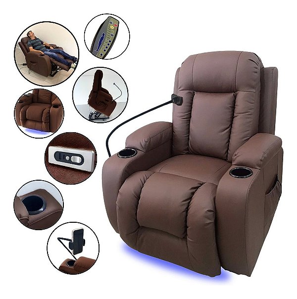 Poltrona Reclinável Eleva Levanta Caramelo Com Massagem E Aquecimento Ideal Para Relaxamento Total Em Casa