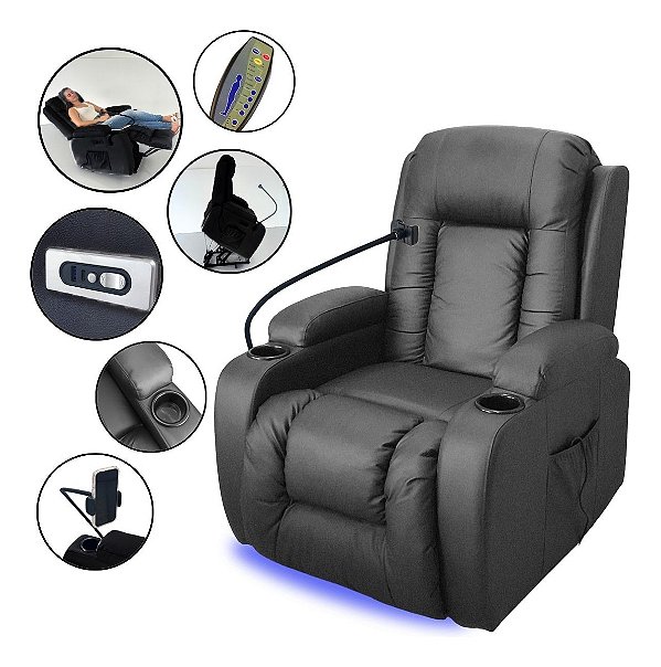 Poltrona Reclinável Eleva Levanta Preta Com Massagem E Aquecimento Ideal Para Relaxamento Total Em Casa