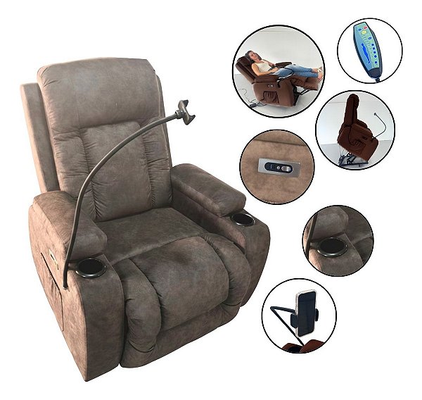 Poltrona Reclinável Suede Com Massagem Aquecimento E Suporte Celular Ideal Para Relaxar Em Casa