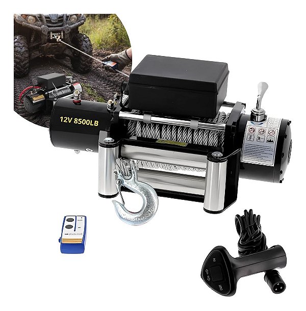 Guincho Elétrico 12v 8500lb Com Controle Remoto Sem Fio Ideal Para Off Road Reboque E Resgate Pesado