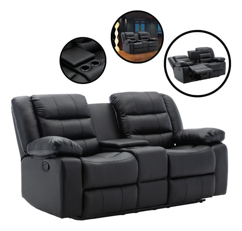 Poltrona De Massagem Preta Dupla Reclinável Com Aquecimento Ideal Para Sala De Tv Cinema Em Casa E Relaxamento