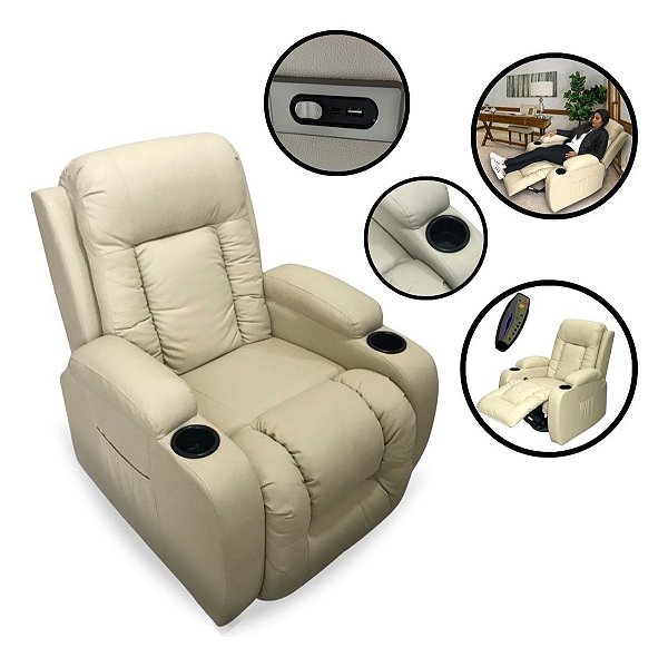 Poltrona De Massagem Importway Reclinável Automática Com Aquecedor Usb E 8 Pontos De Vibração
