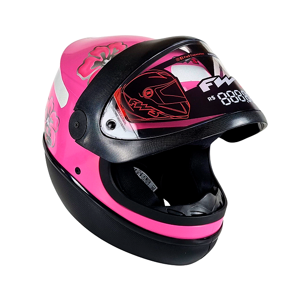 Capacete Fechado Com Narigueira para Moto Viseira Transparente Automatic Rosa com Flores Tamanho 58 - FW3