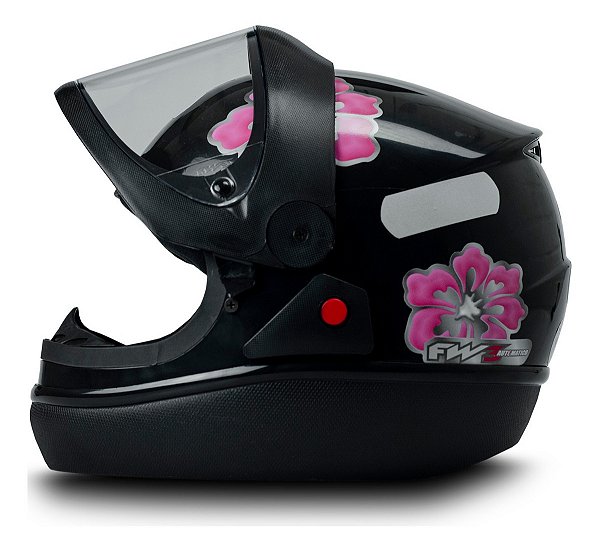 Capacete Fechado Com Narigueira para Moto Viseira Transparente Automatic Preto com Flores Tamanho 60 - FW3