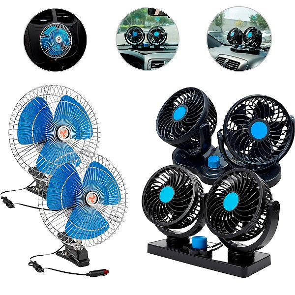 Ventilador Automotivos 12V e 24V Modelos Duplos e Oscilantes para Carros Caminhões Vans e Ônibus - Importway