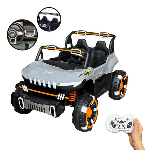 Carrinho Utv Elétrico Infantil 12v Cinza Com Controle Remoto, Luz, Som, Entrada Usb E Velocidade De Até 5km/h