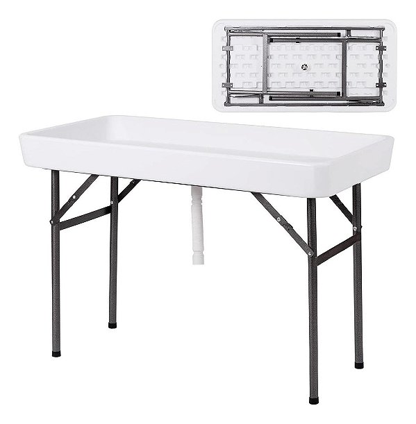 Mesa Portátil Dobrável Com Escoamento Para Pesca, Camping E Rancho Com Ralo, Cano E Suporte Até 120kg