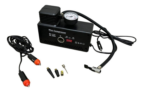 Mini Compressor De Ar 2 Em 1 Importway 250psi Com Uso Elétrico E Automotivo, 30l/min E 4 Bicos Adaptadores 127v