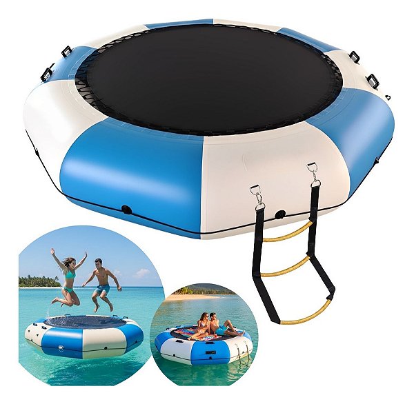 Boia E Trampolim Inflável 150kg Com Kit Completo Bomba Escada Bolsa Para Diversão Aquática Para Lagos Mar Praia