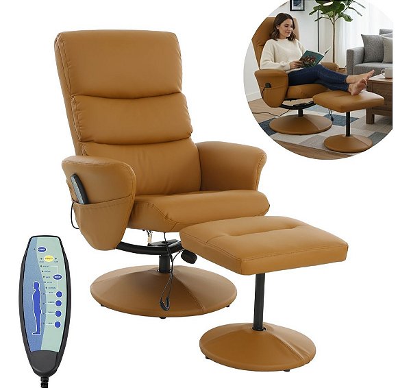 Poltrona Reclinável Com Massagem E Aquecimento Função Eleva Levanta Conforto Total Caramelo