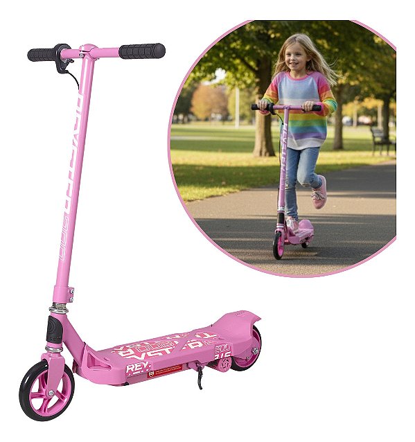 Patinete Elétrico Infantil Rosa 80w Para Crianças A Partir De 4 Anos Com Freio E Segurança