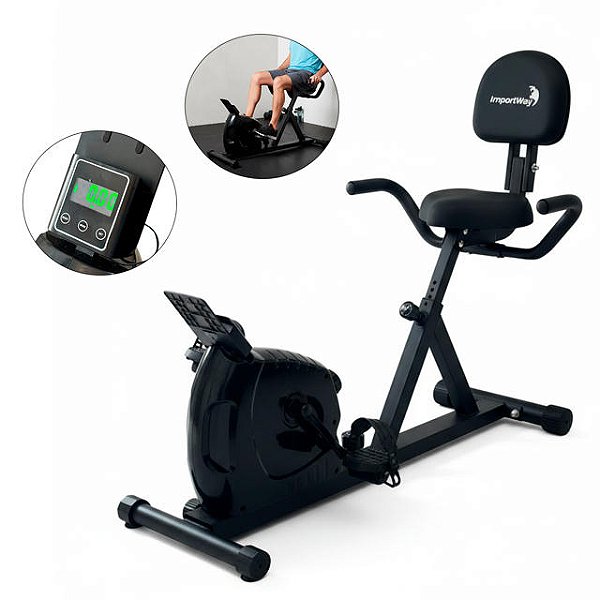 Bicicleta Ergométrica Horizontal Magnética Com Monitor Silenciosa suporta até 120kg 8 Cargas Assento Ajustavel Importway