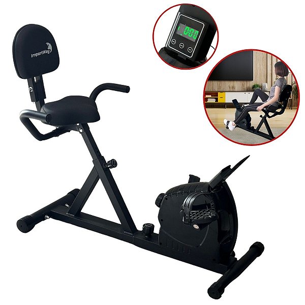 Bicicleta Ergométrica Horizontal Magnética Com Monitor Silenciosa suporta até 120kg 8 Cargas Assento Ajustavel Importway