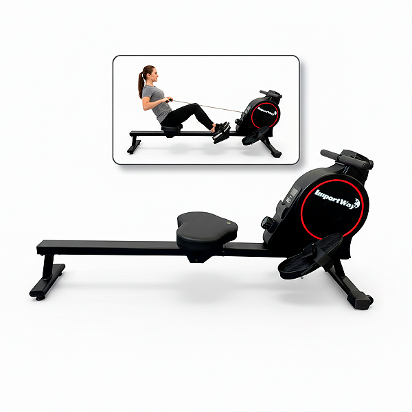 Máquina Aparelho Simulador de Remo com Pegada Fechada p Musculação Academia Residencial 8 Cargas Preto - Importway