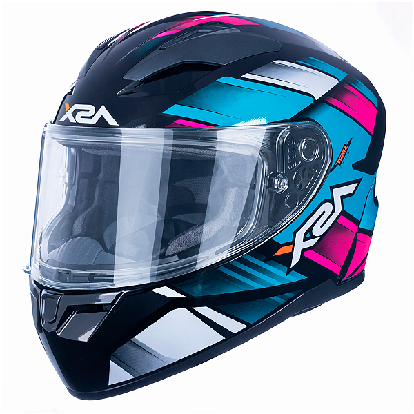 Capacete Fechado Asx City Start Moto Preto Turquesa Rosa Masculino Feminino Esportivo Tamanho 58/M com Viseira Cristal