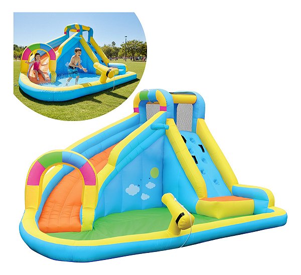 Mega Parque Aquático Playground Inflável 3,80m Com Canhão De Água Para Crianças Diversão No Verão