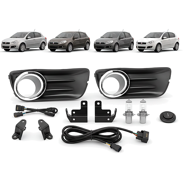 Kit Farol Milha Palio Siena Fire Economy 2010 até 2017 com Moldura Cromada Botão Touch - Shocklight