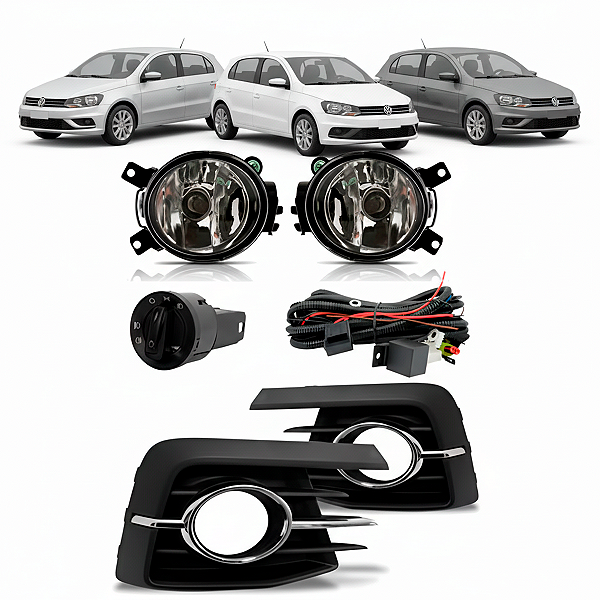 Kit Farol Milha compatível Volkswagen Gol Voyage G7 2016 a 2018 com Grade Cromada Botão Redondo Original - Shocklight
