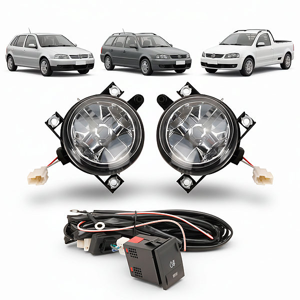 Kit Farol Auxiliar Milha compatível Volkswagen Gol Parati Saveiro G4 2006 até 2009 Botão Painel Original - Shocklight