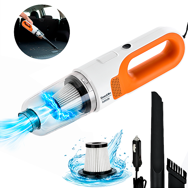 Aspirador Portátil De Mão Automotivo Carro 12v 180W Cabo Bico Extra Longo 4m e Filtro Hepa Lavável Removível Seed On
